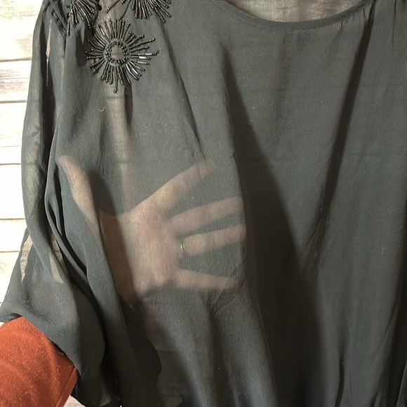 LANE Bryant Beaded Sequin Sheer Blouse Black Plus Size 18/20  B0 - Picture 5 of 7